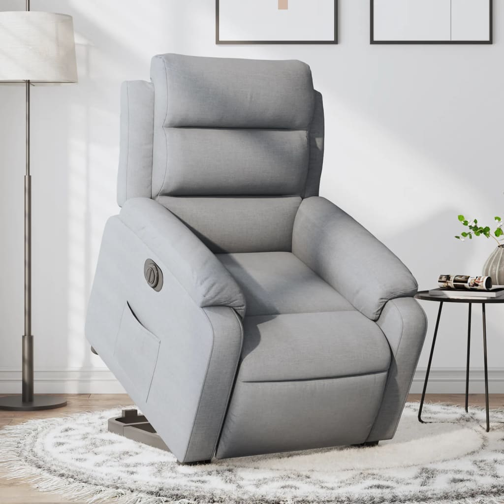 Vetonek Sillón eléctrico reclinable elevable de tela gris claro