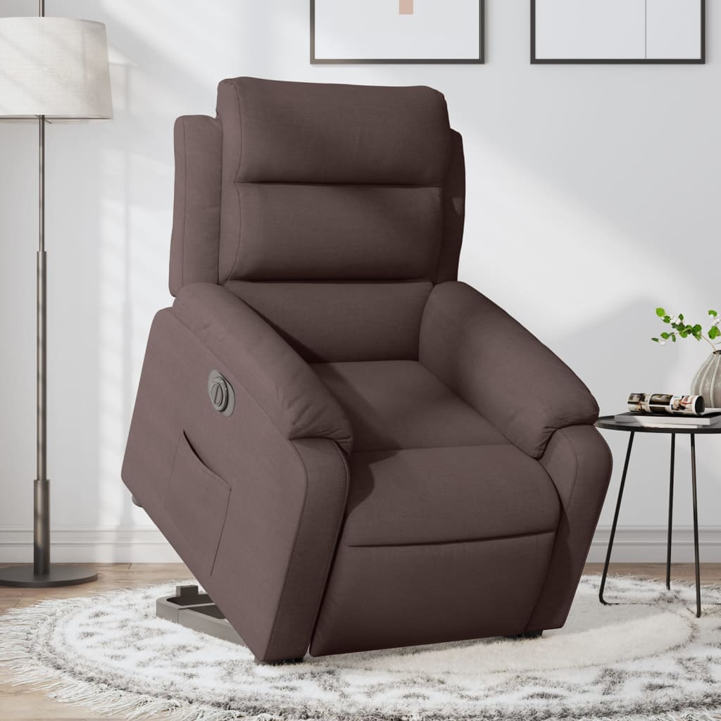 Vetonek Sillón eléctrico reclinable elevable de tela marrón oscuro