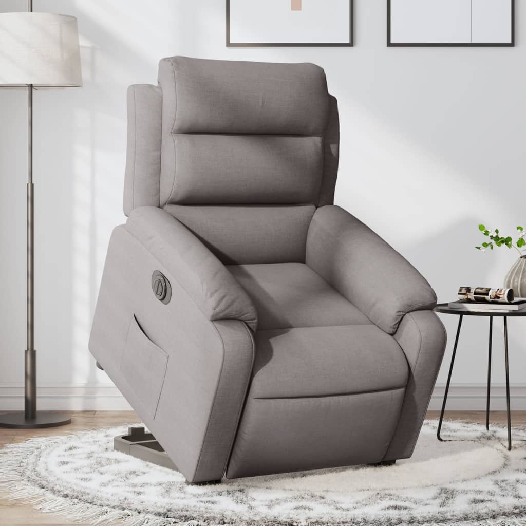 Vetonek Sillón eléctrico reclinable elevable de tela gris taupe