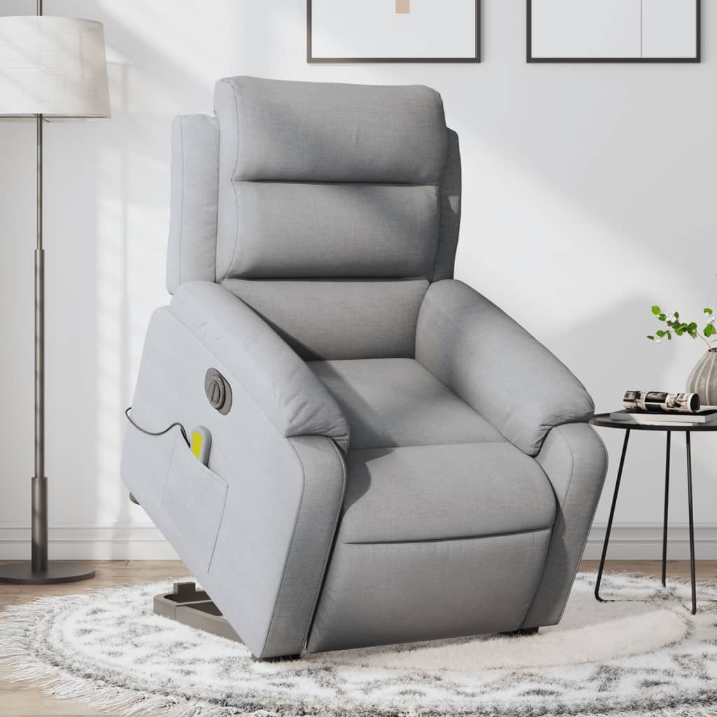 Vetonek Sillón de masaje eléctrico reclinable elevable tela gris claro