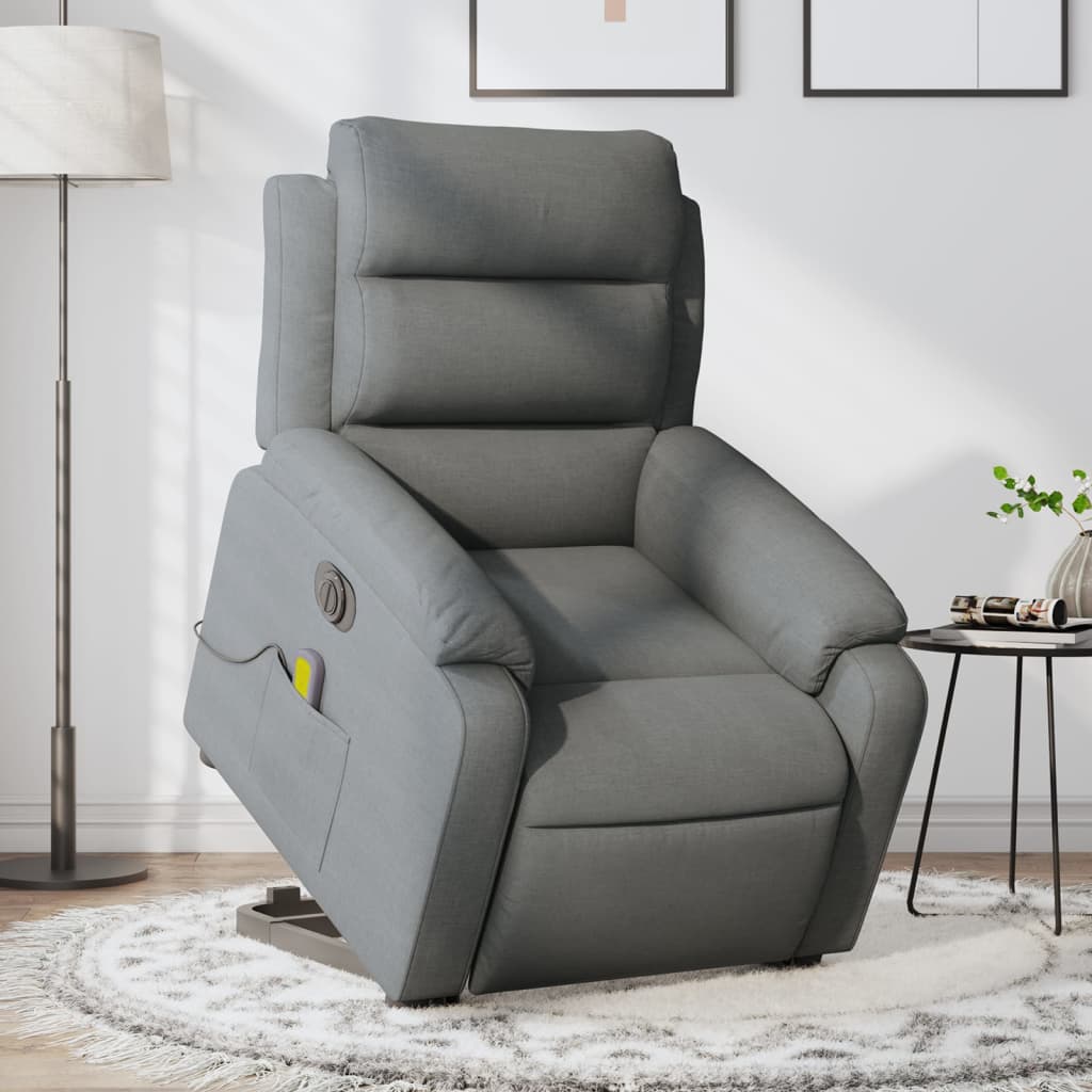 Vetonek Sillón de masaje eléctrico reclinable elevable tela gris oscuro