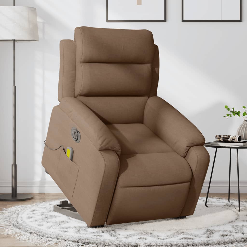 Vetonek Sillón de masaje eléctrico reclinable elevable tela marrón