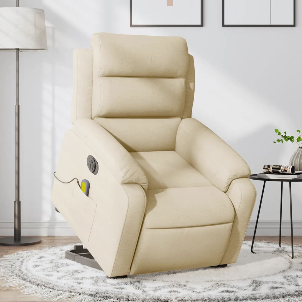 Vetonek Sillón de masaje eléctrico reclinable elevable tela crema