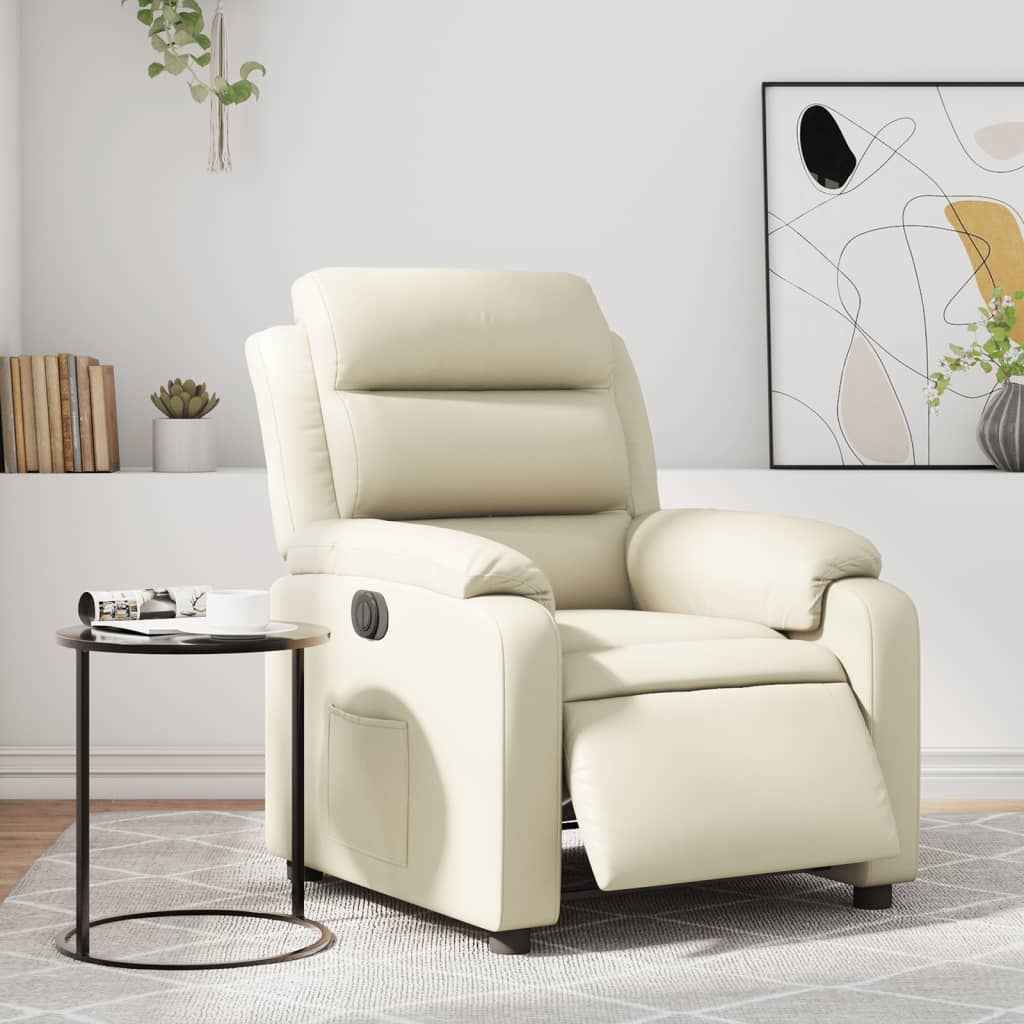 Vetonek Sillón reclinable eléctrico de cuero sintético crema