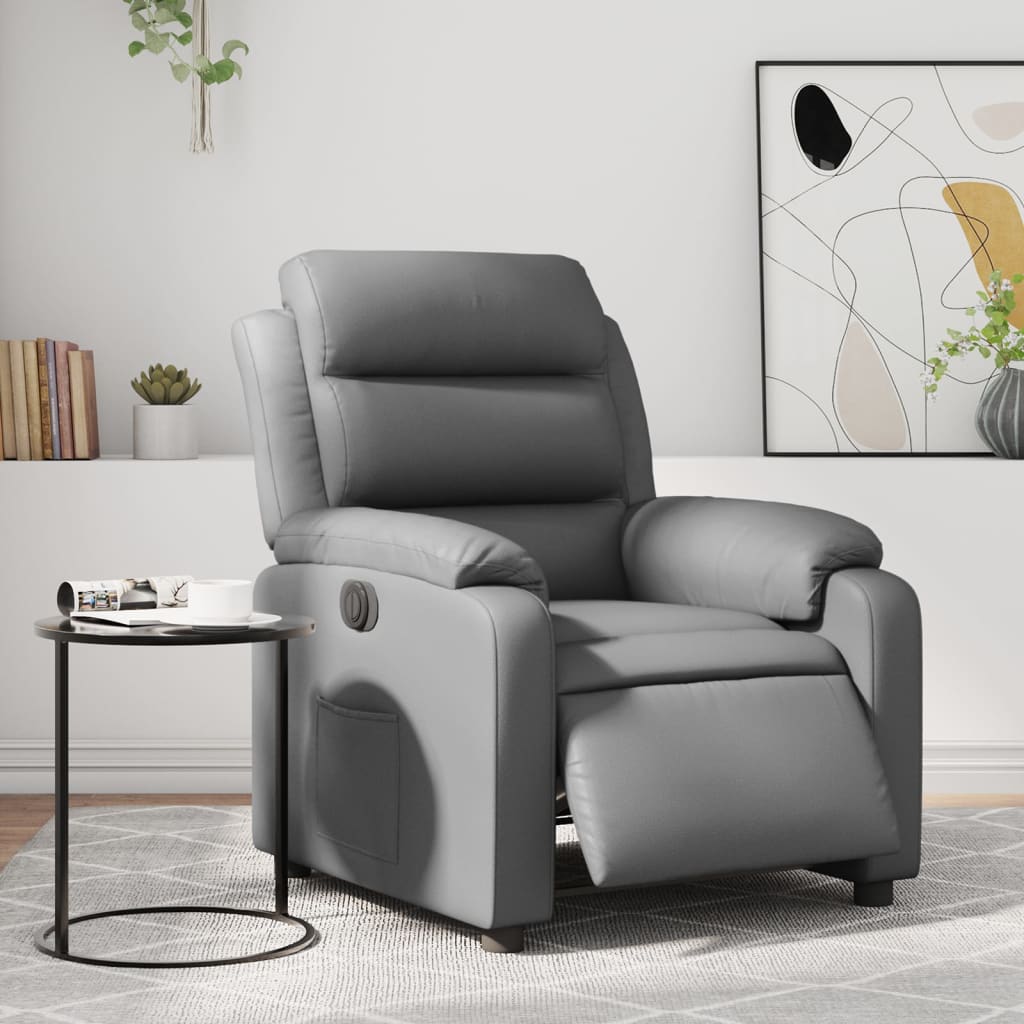 Vetonek Sillón reclinable eléctrico de cuero sintético gris