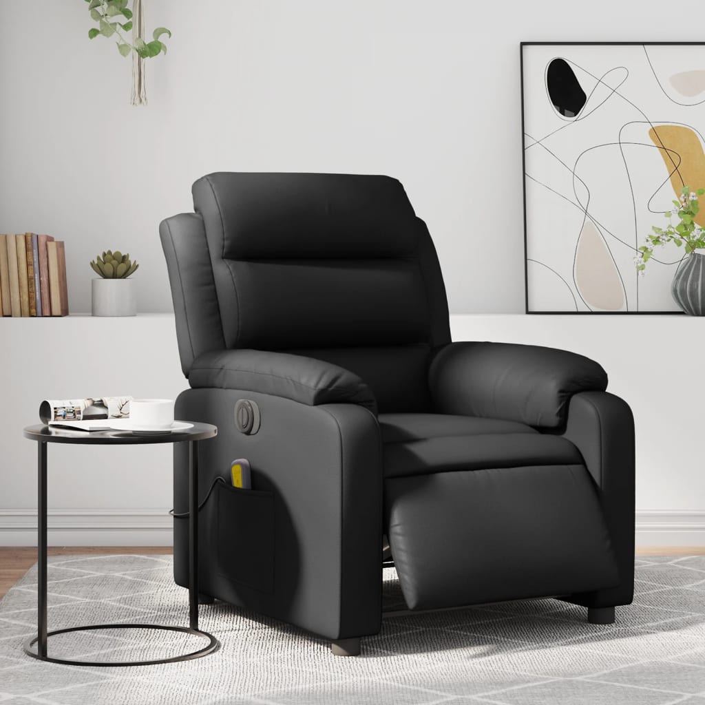 Vetonek Sillón de masaje reclinable eléctrico cuero sintético negro