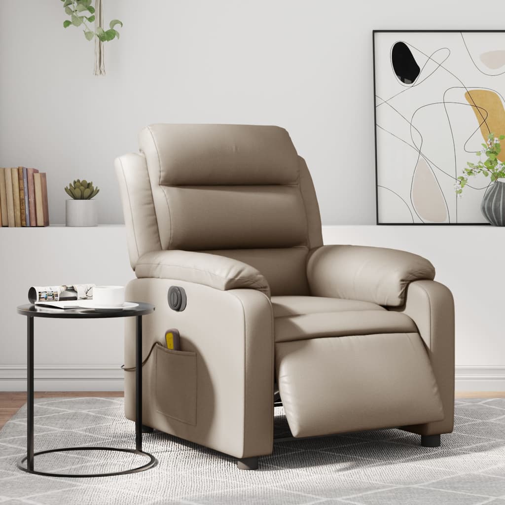 Vetonek Sillón reclinable de masaje eléctrico cuero sintético capuchino