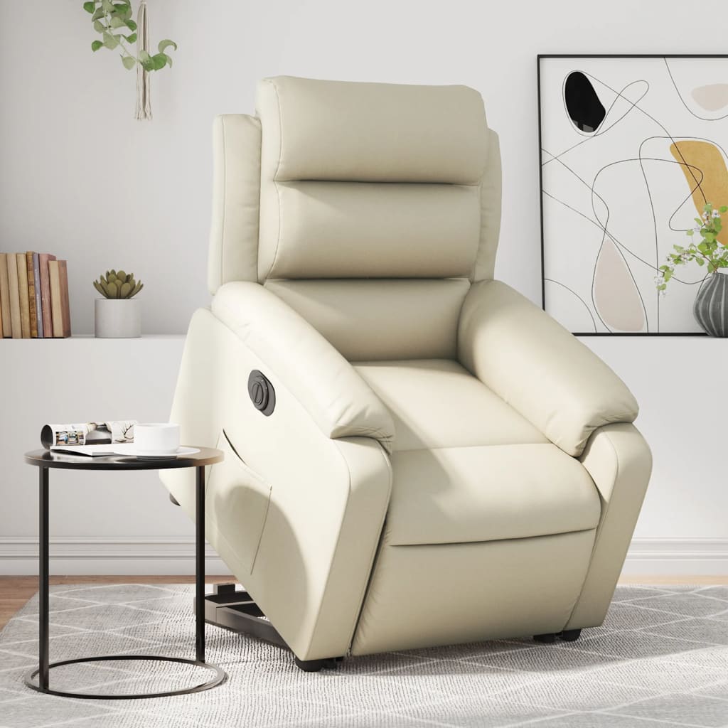 Vetonek Sillón reclinable elevable eléctrico de cuero sintético crema