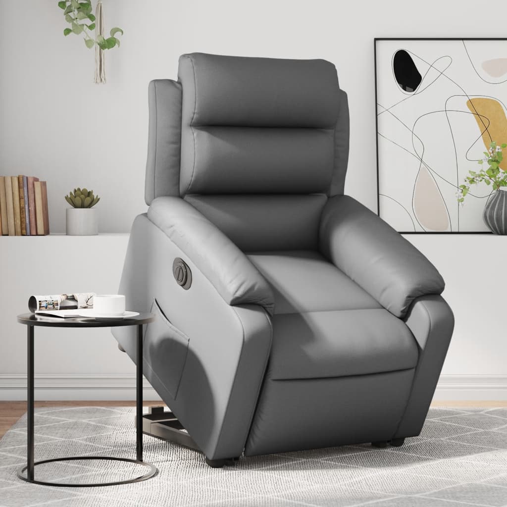 Vetonek Sillón reclinable elevable eléctrico de cuero sintético gris