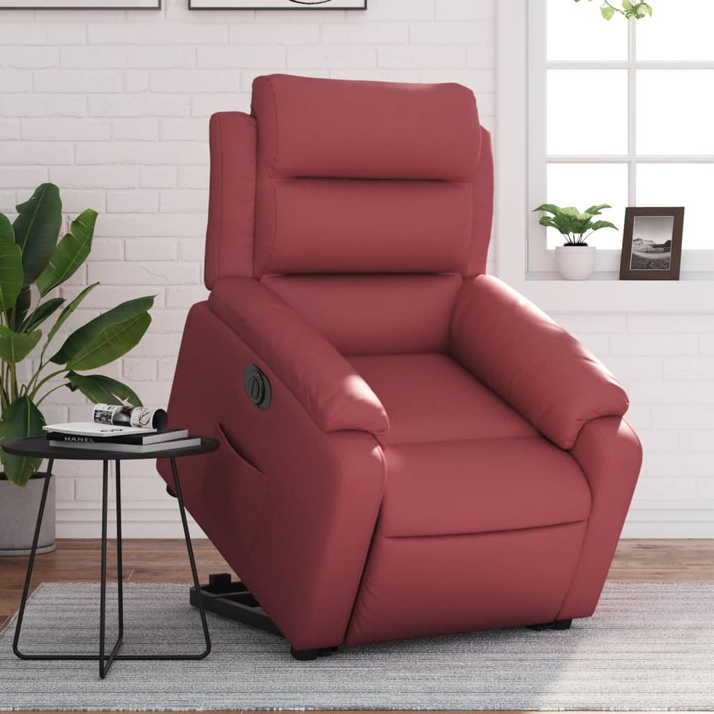 Vetonek Sillón elevable eléctrico cuero artificial rojo tinto