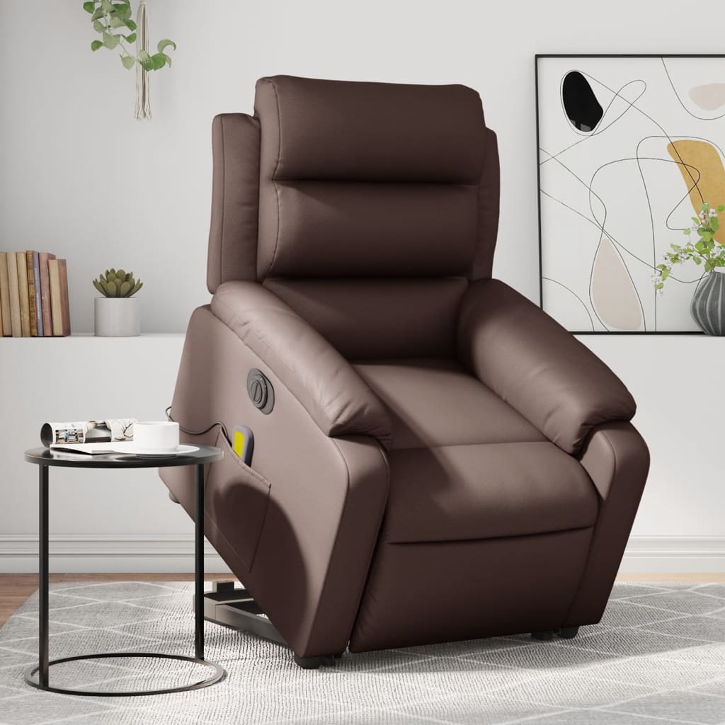 Vetonek Sillón de masaje elevable eléctrico cuero sintético marrón