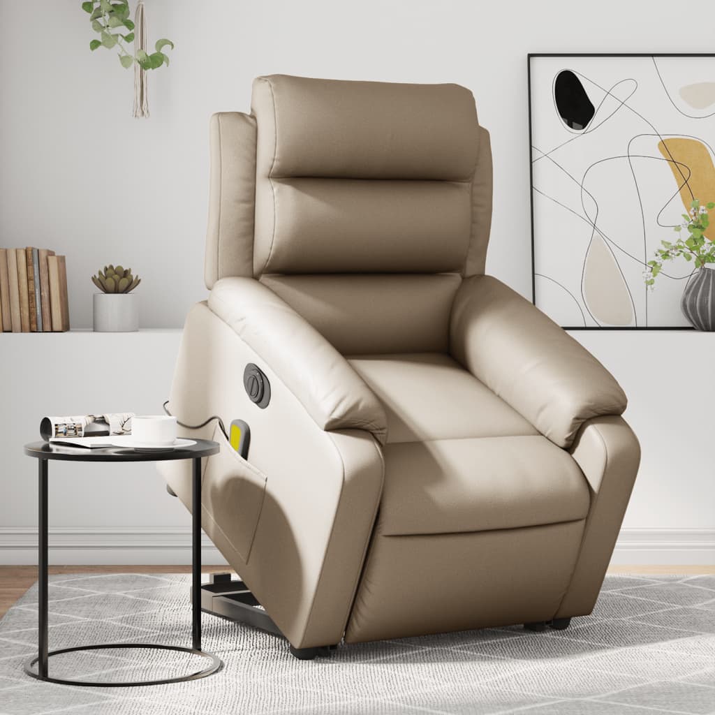 Vetonek Sillón reclinable de masaje eléctrico cuero sintético capuchino