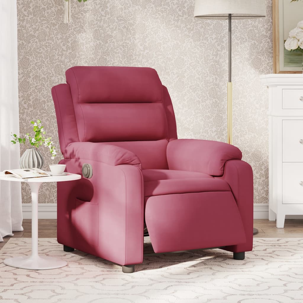 Vetonek Sillón reclinable eléctrico de terciopelo rojo tinto