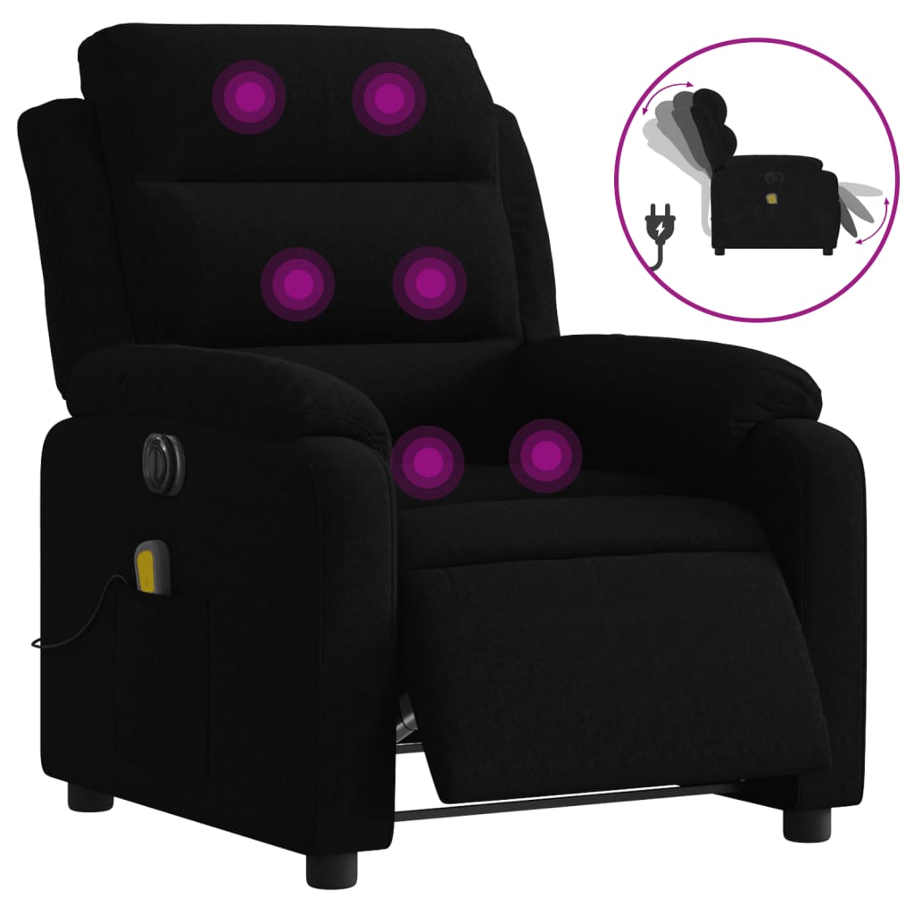 Vetonek Sillón reclinable de masaje eléctrico terciopelo negro