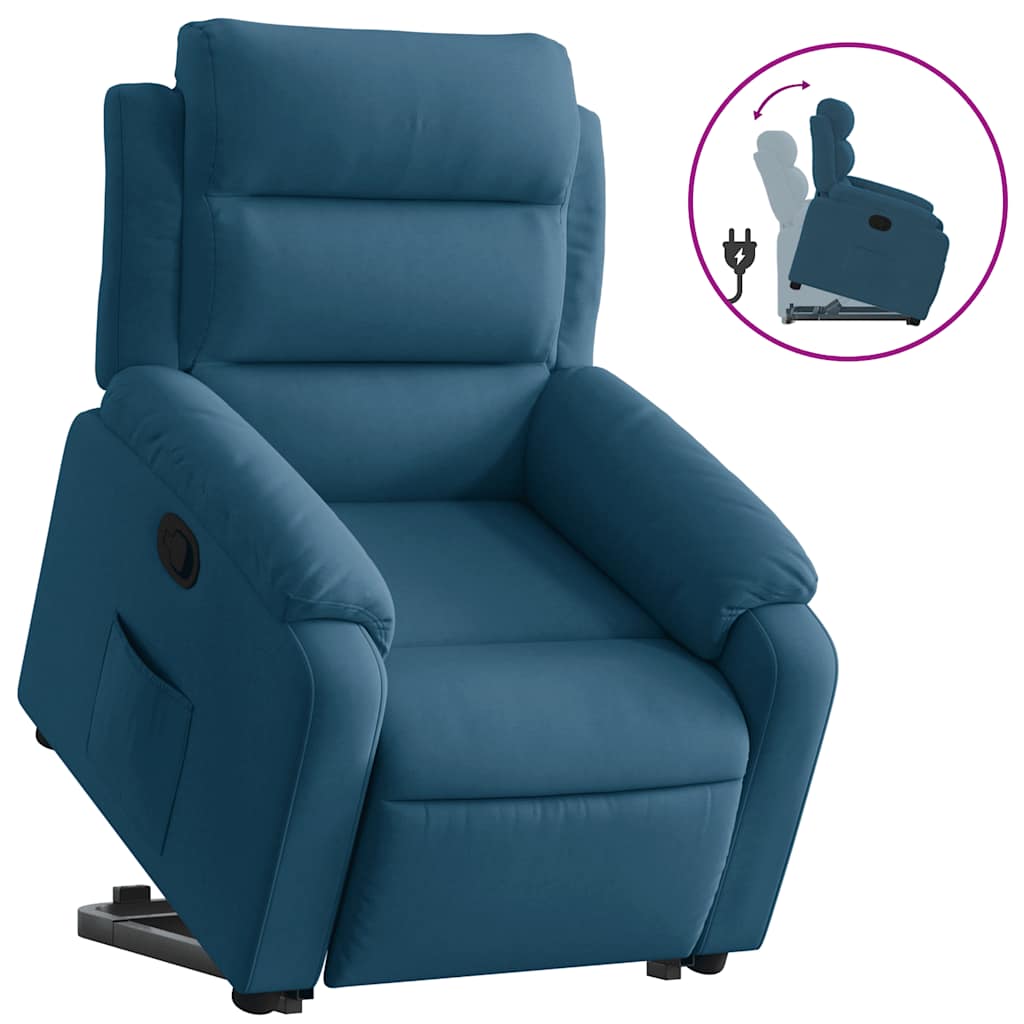 Sillón reclinable elevable de terciopelo azul V5907 Vetonek