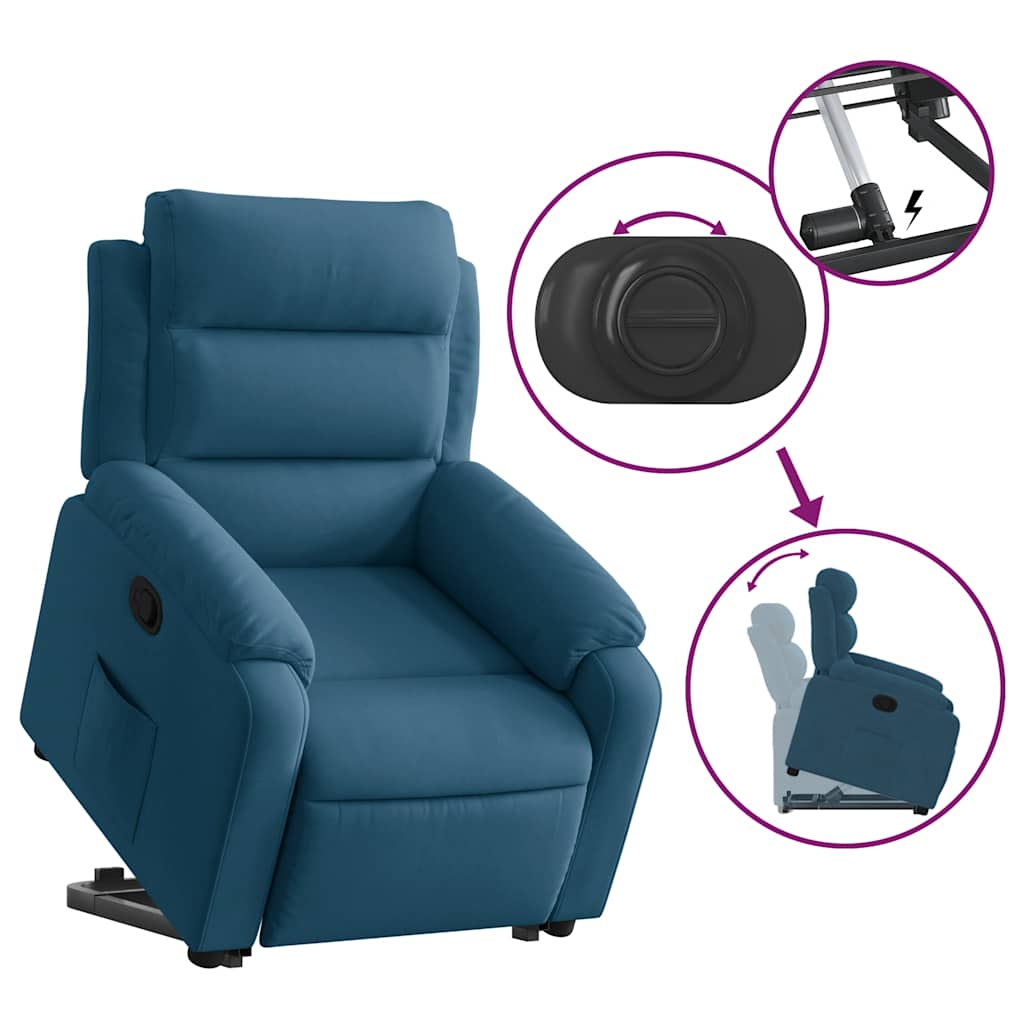 Sillón reclinable elevable de terciopelo azul V5907 Vetonek