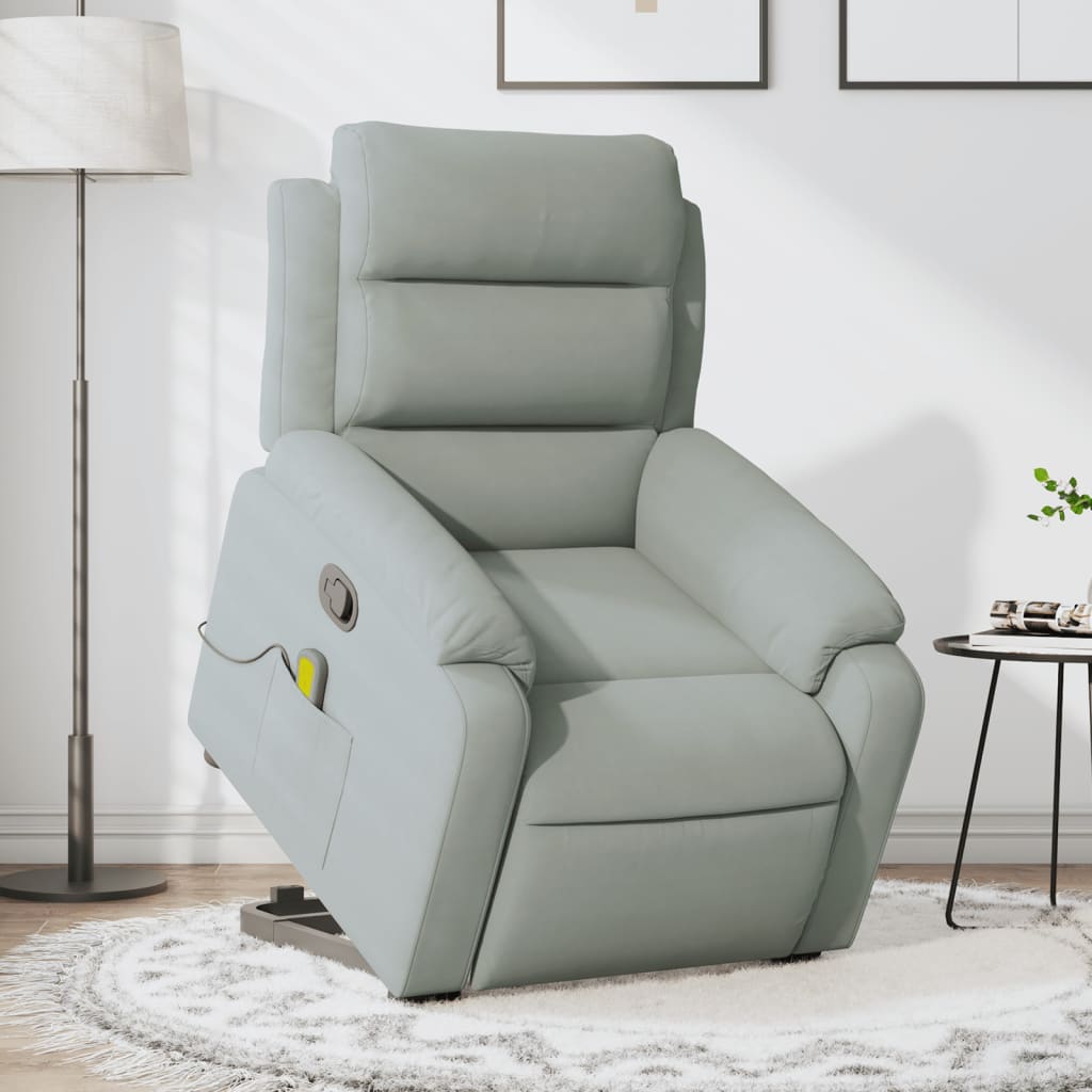 Vetonek Sillón reclinable de masaje elevable terciopelo gris claro