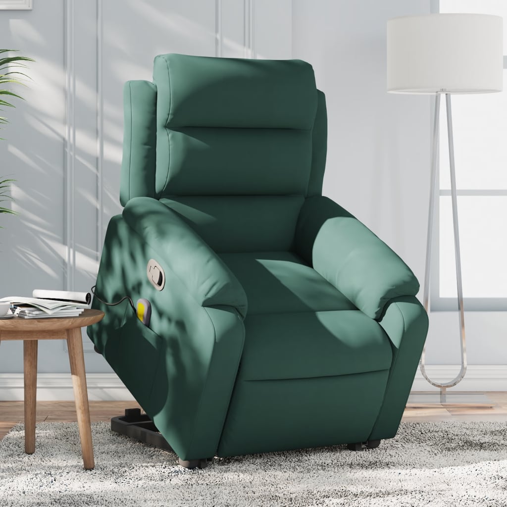 Vetonek Sillón reclinable de masaje elevable terciopelo verde oscuro