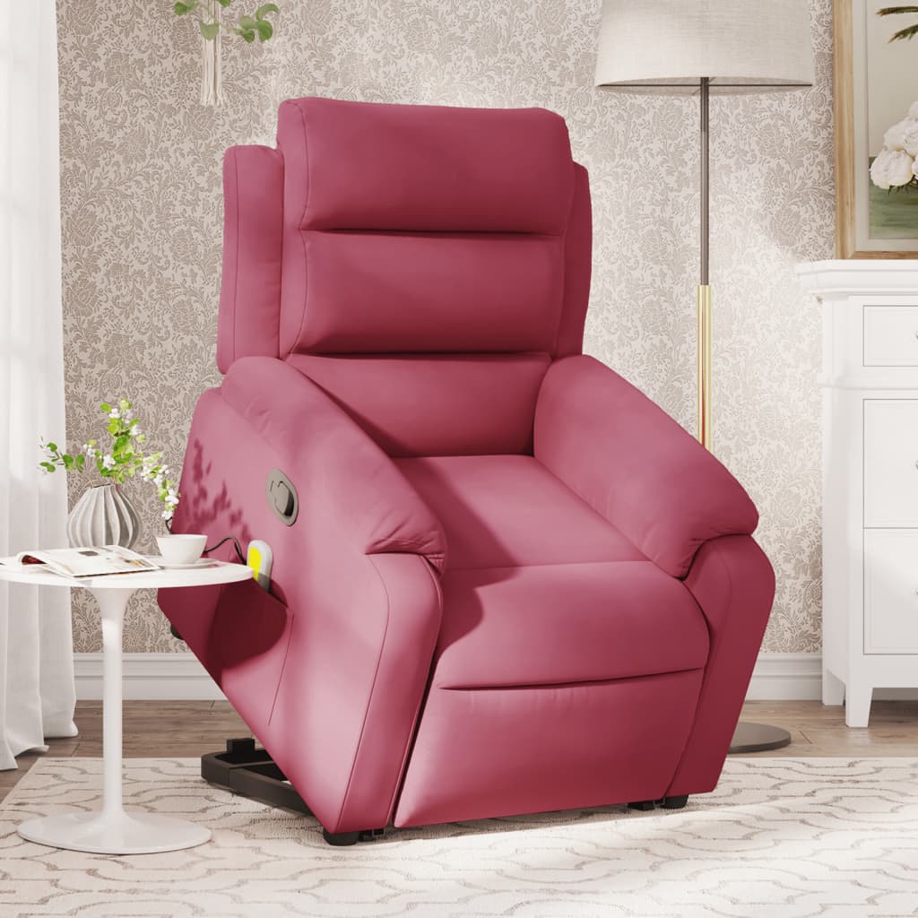 Vetonek Sillón reclinable de masaje elevable terciopelo rojo tinto