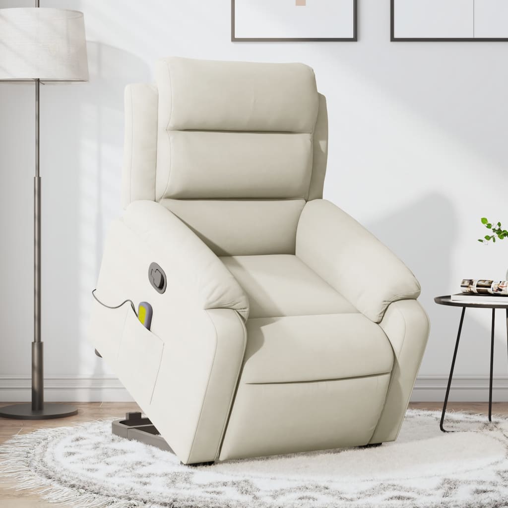 Vetonek Sillón reclinable de masaje elevable terciopelo crema