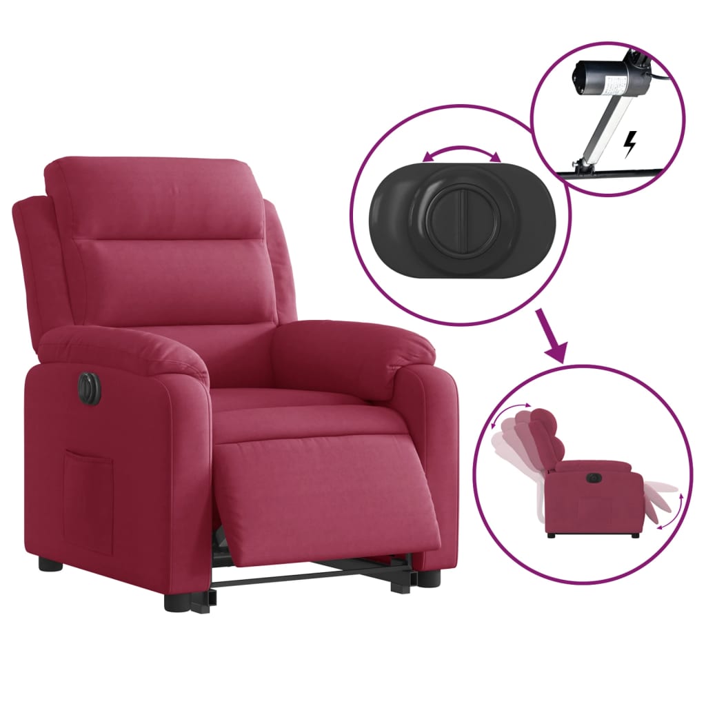 Sillón eléctrico reclinable elevable de terciopelo rojo tinto V6072 Vetonek