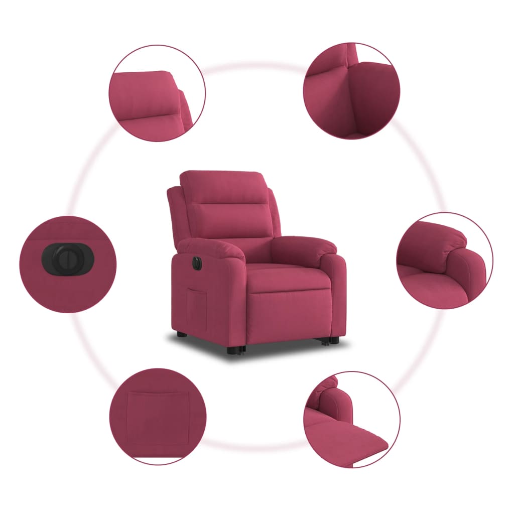Sillón eléctrico reclinable elevable de terciopelo rojo tinto V6072 Vetonek