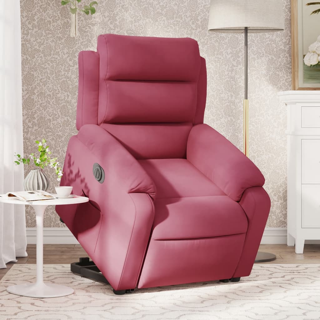 Sillón eléctrico reclinable elevable de terciopelo rojo tinto V6072 Vetonek