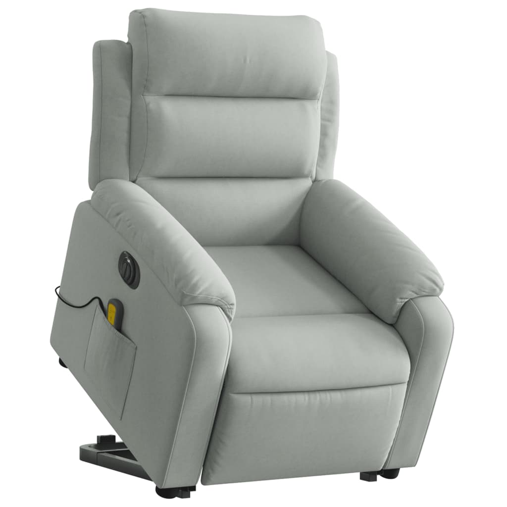 Reclinable massage armchair lifting light gray velvet