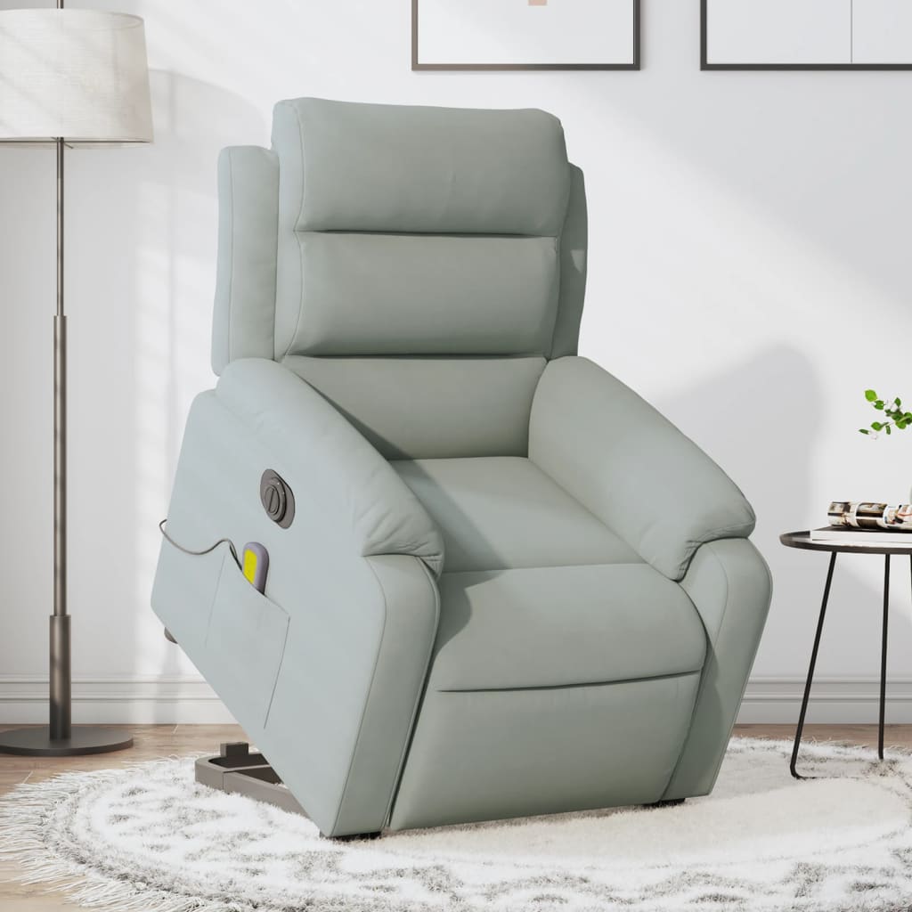 Vetonek Sillón de masaje reclinable elevable terciopelo gris claro