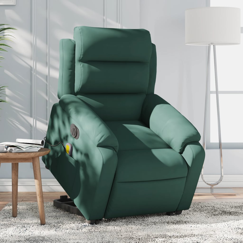 Vetonek Sillón masaje reclinable elevable terciopelo verde oscuro