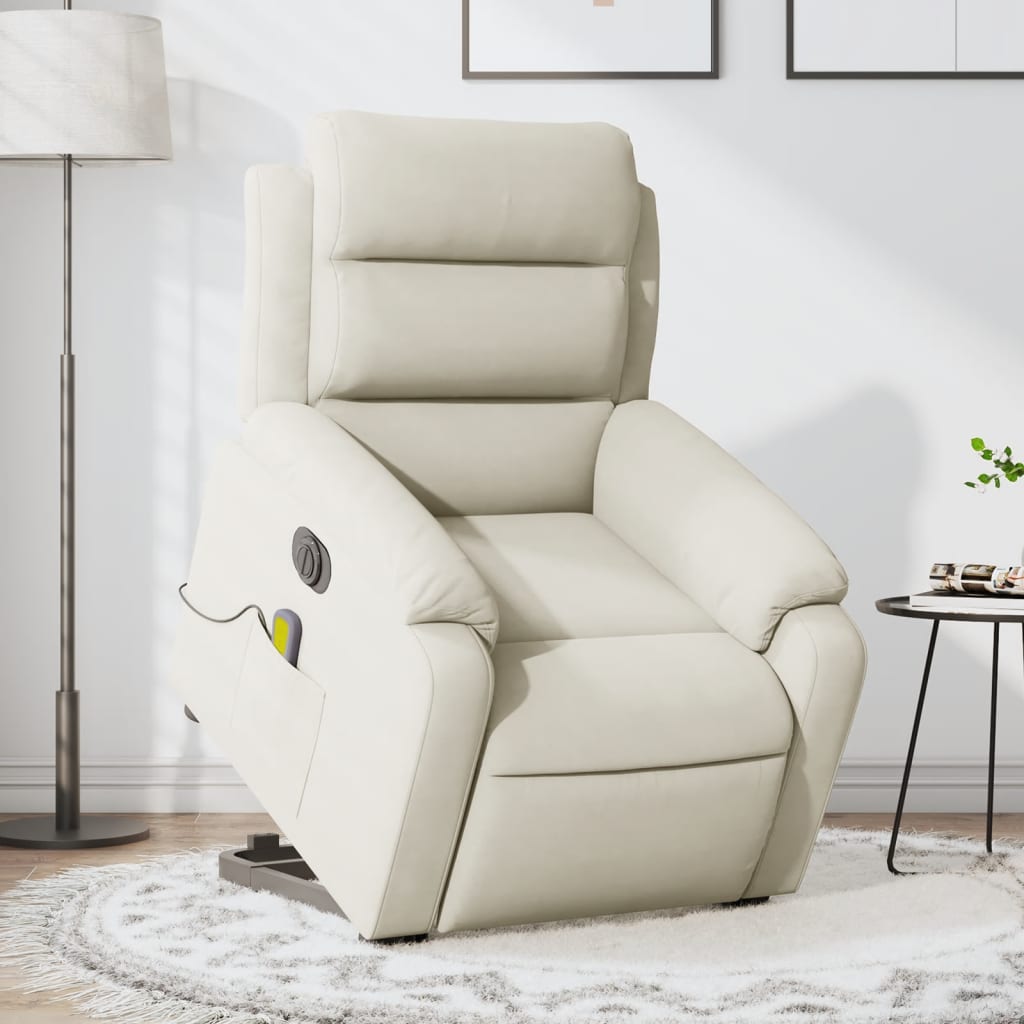 Vetonek Sillón reclinable de masaje eléctrico elevable terciopelo crema