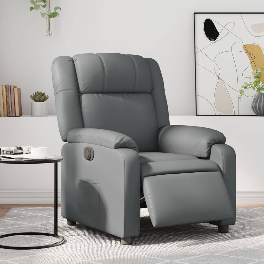 Vetonek Sillón reclinable eléctrico de cuero sintético gris