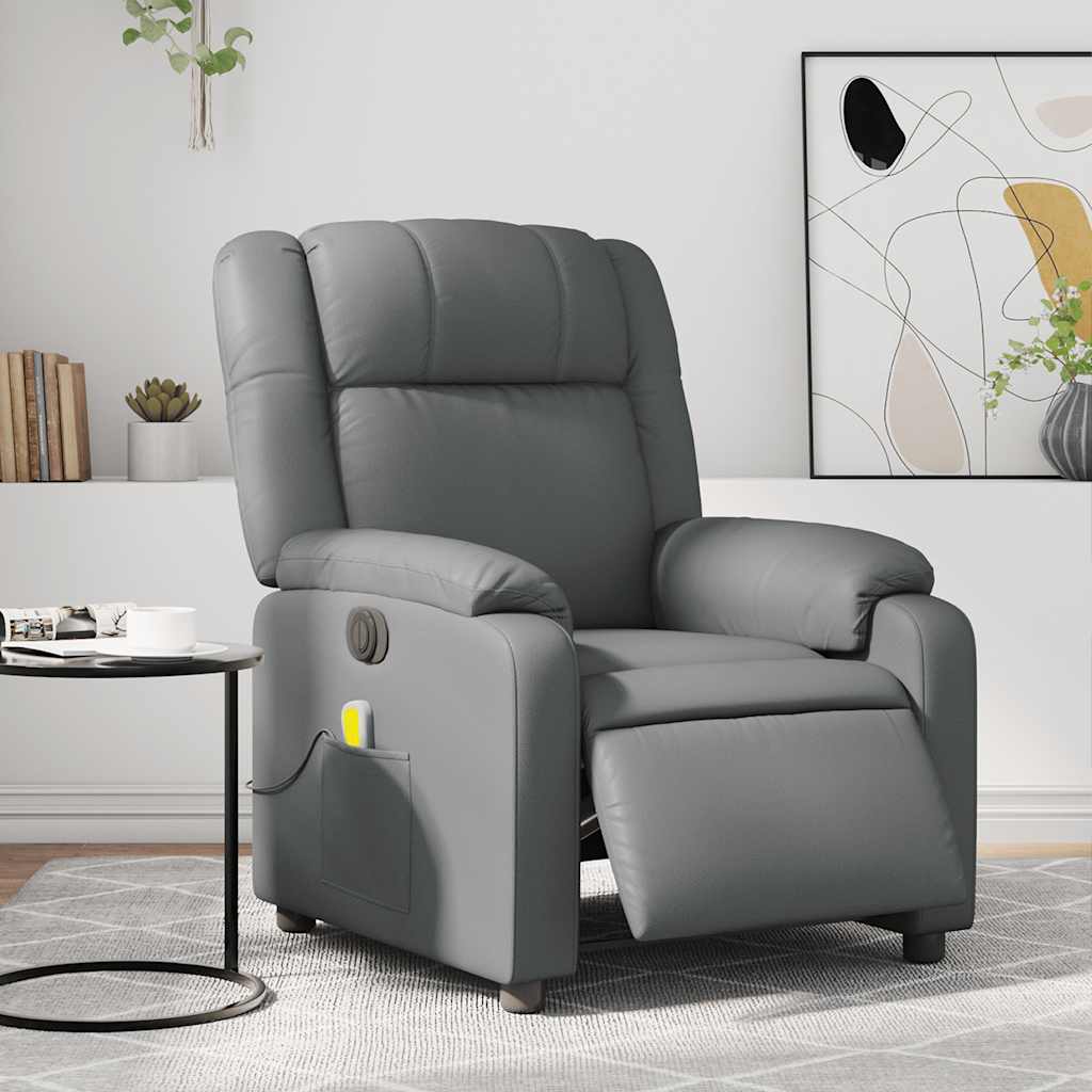 Vetonek Sillón de masaje reclinable eléctrico cuero sintético gris