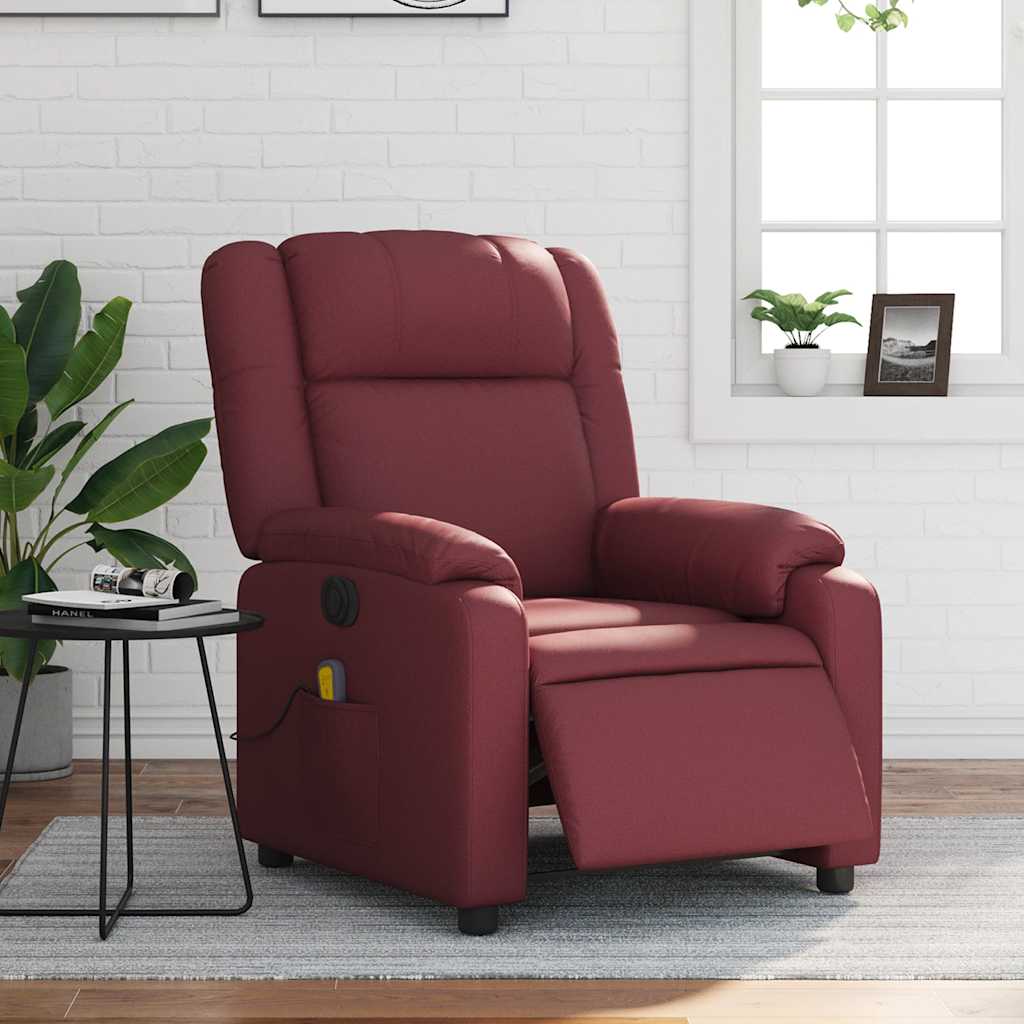 Vetonek Sillón masaje reclinable eléctrico cuero sintético rojo tinto