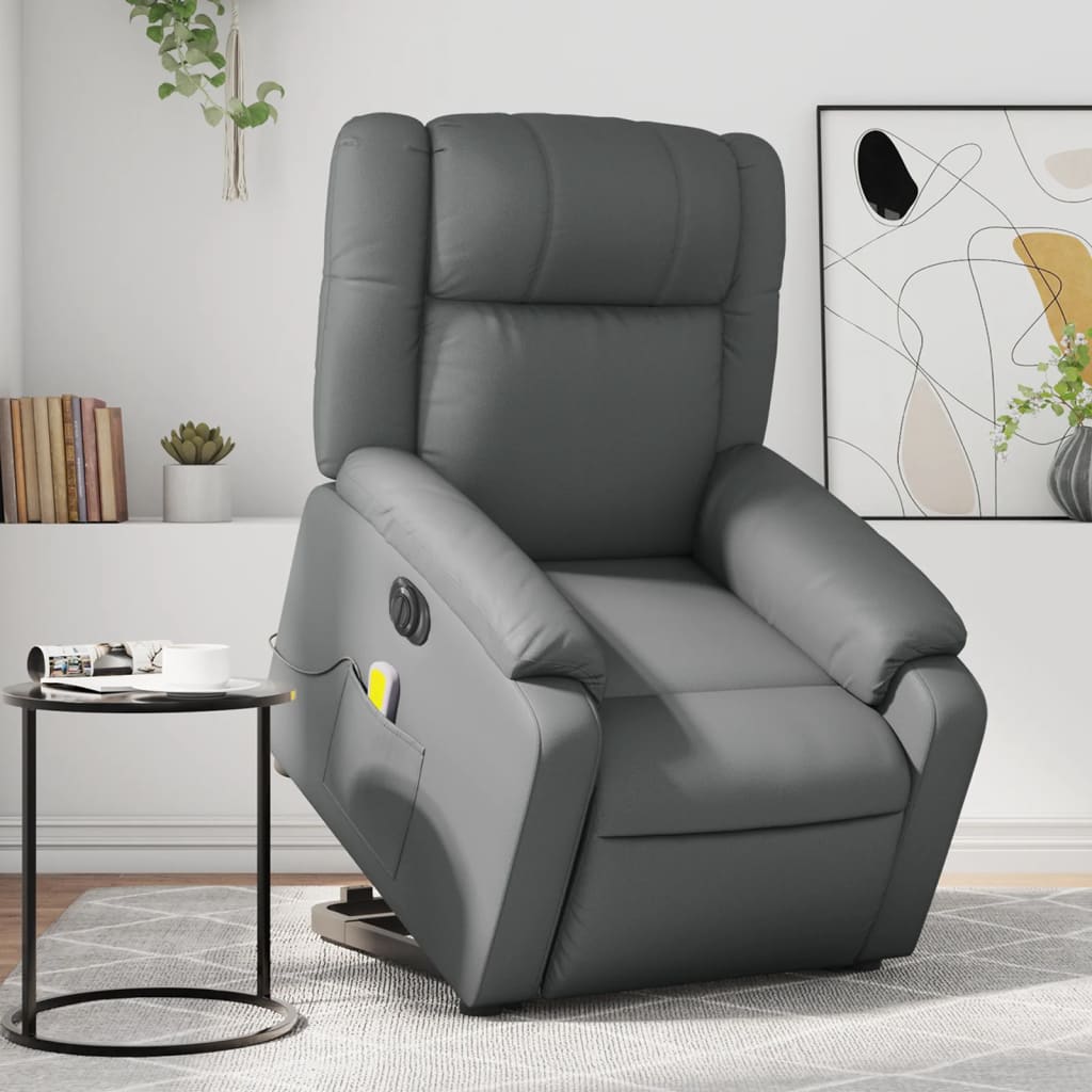 Vetonek Sillón reclinable elevable eléctrico de cuero sintético gris