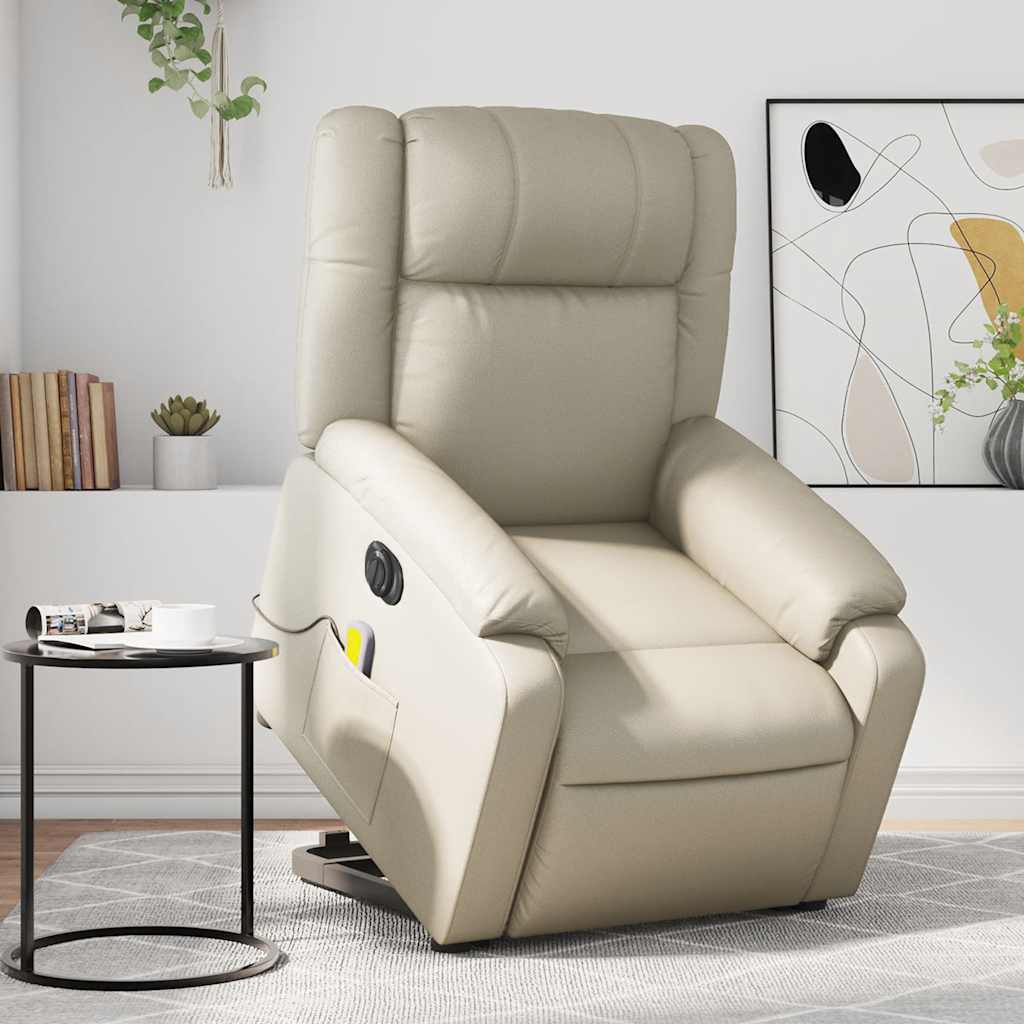 Vetonek Sillón de masaje elevable eléctrico cuero sintético crema