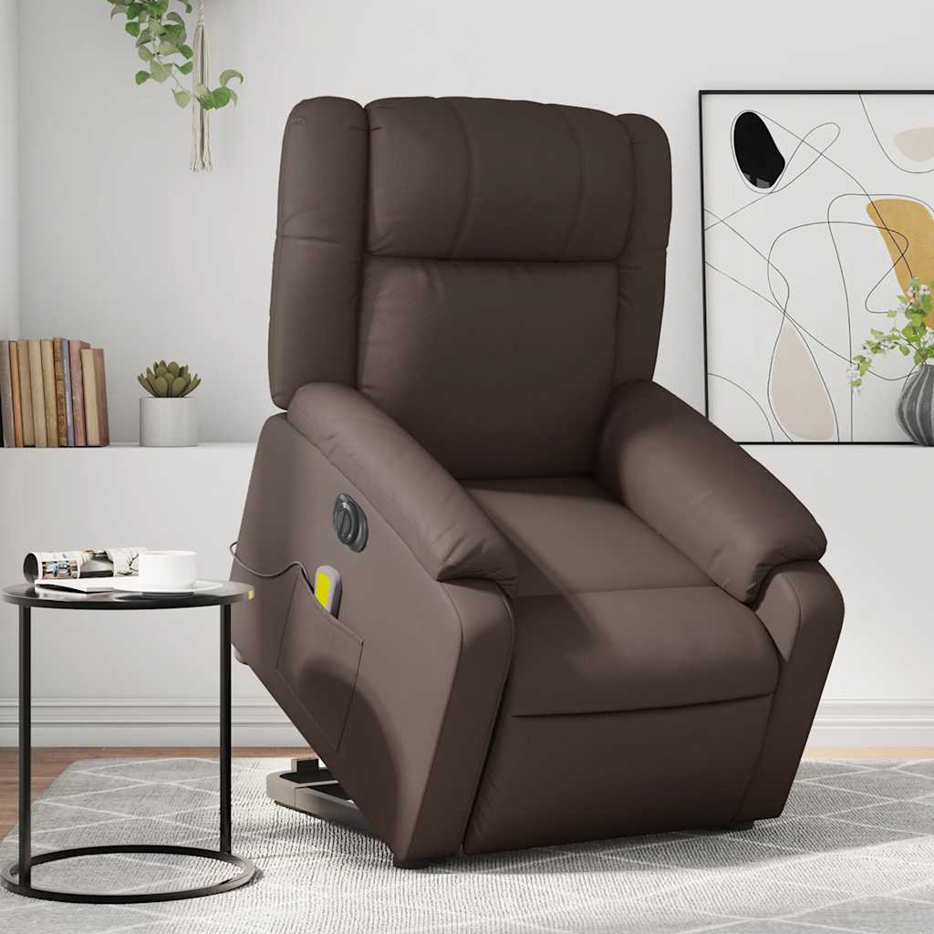 Vetonek Sillón de masaje elevable eléctrico cuero sintético marrón