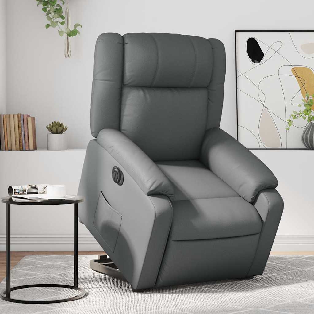 Vetonek Sillón de masaje elevable eléctrico cuero sintético gris