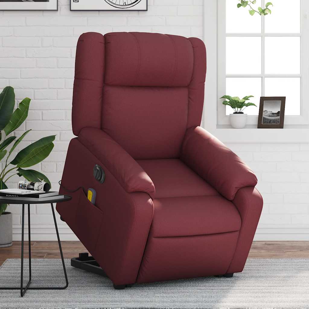 Vetonek Sillón de masaje elevable eléctrico cuero artificial rojo tinto