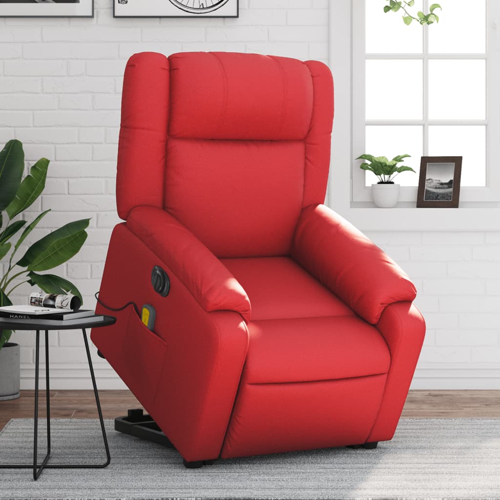 Vetonek Sillón de majaje elevable eléctrico cuero artificial rojo