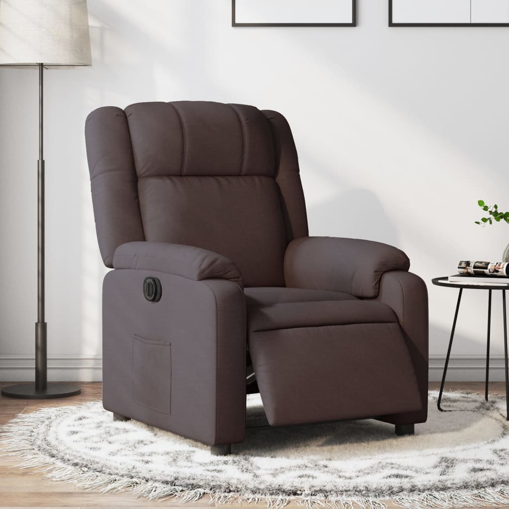 Vetonek Sillón reclinable eléctrico tela marrón oscuro