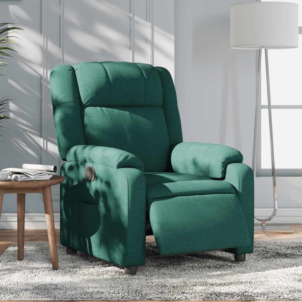 Vetonek Sillón reclinable eléctrico tela verde oscuro