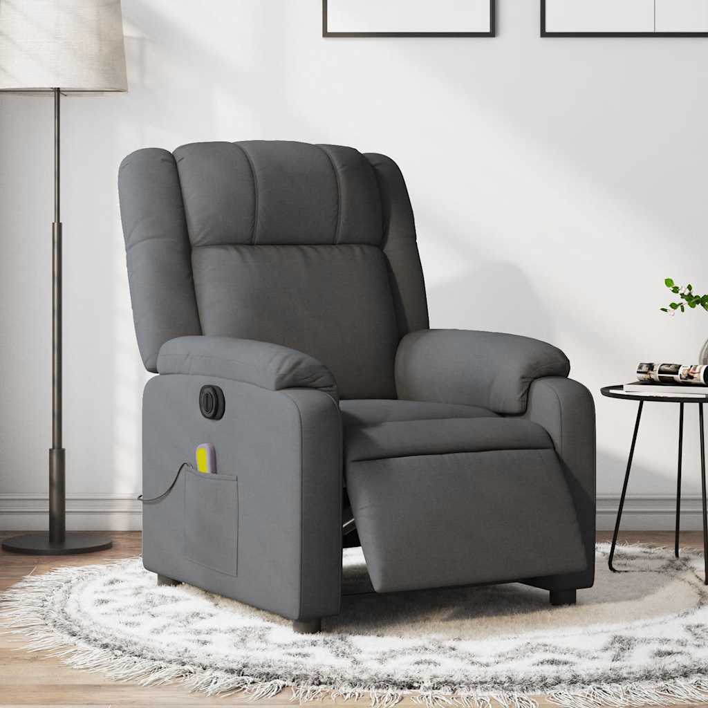 Vetonek Sillón reclinable de masaje eléctrico tela gris oscuro