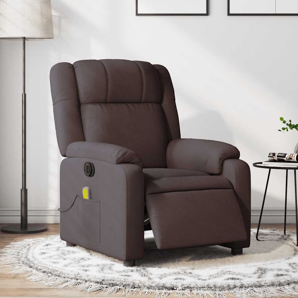 Vetonek Sillón reclinable de masaje eléctrico tela marrón oscuro