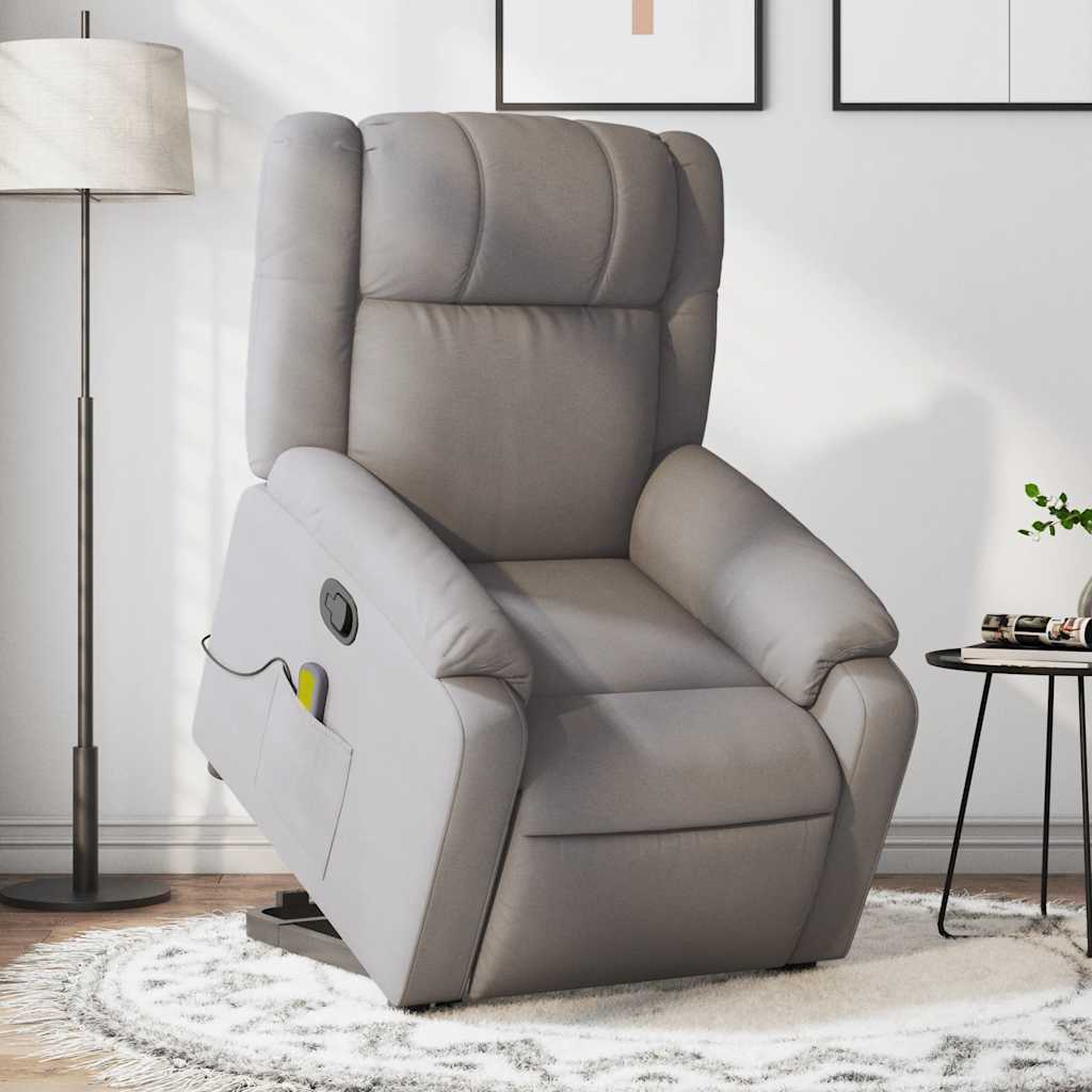 Vetonek Sillón reclinable de masaje elevable tela gris taupé