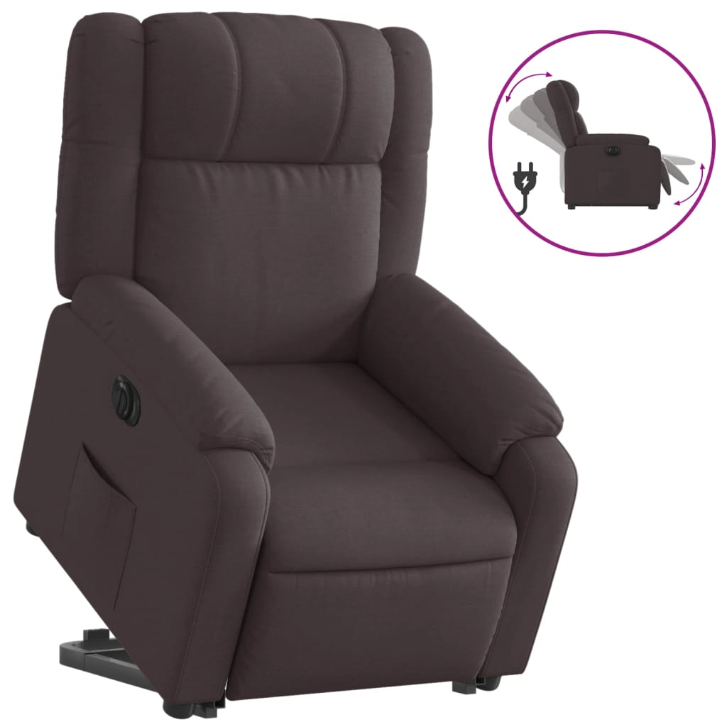 Sillón eléctrico reclinable elevable de tela marrón oscuro V7192 Vetonek