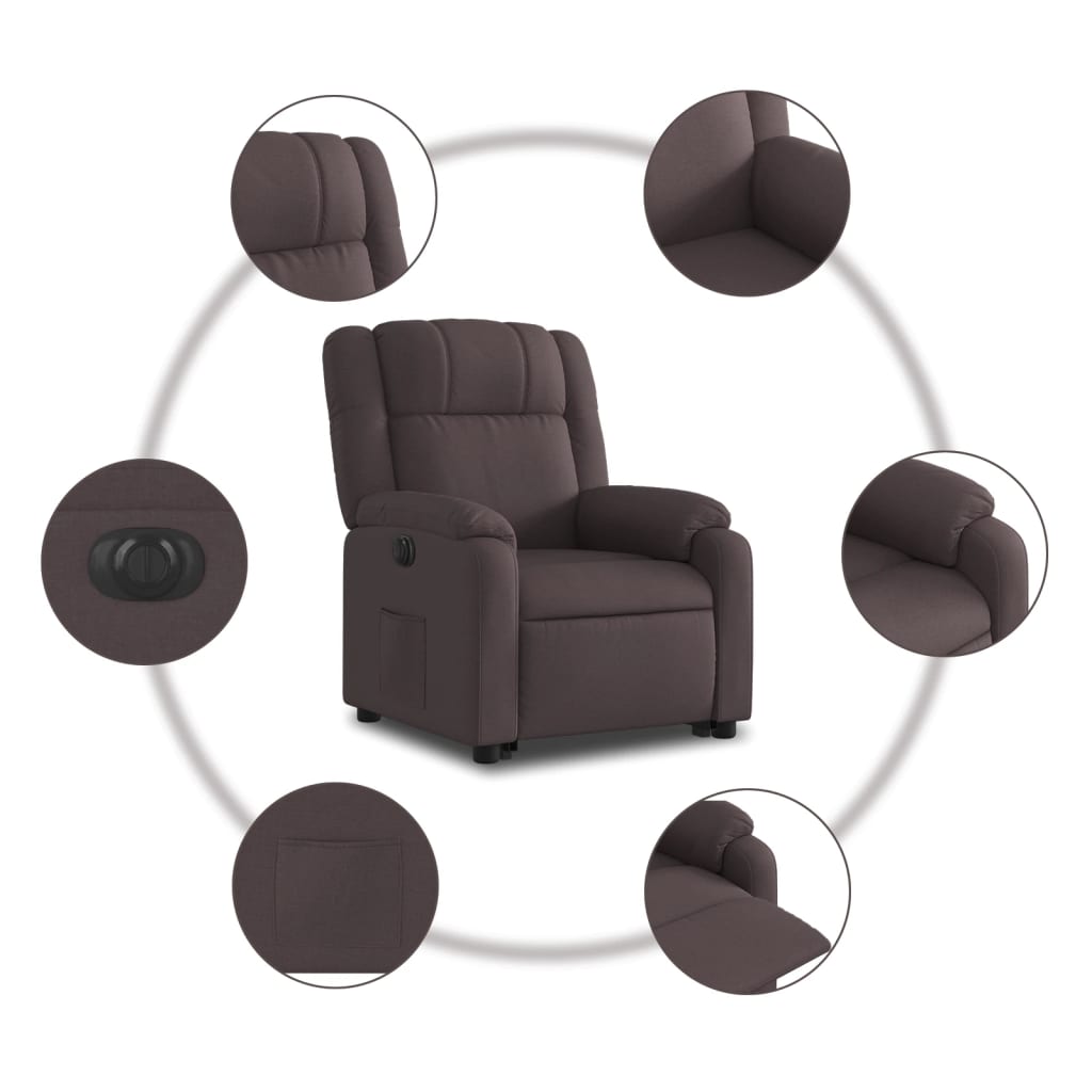 Sillón eléctrico reclinable elevable de tela marrón oscuro V7192 Vetonek