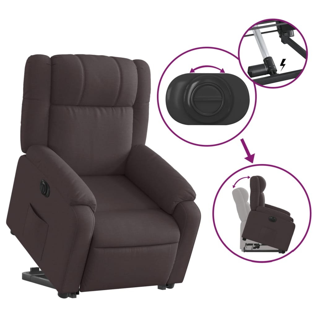 Sillón eléctrico reclinable elevable de tela marrón oscuro V7192 Vetonek