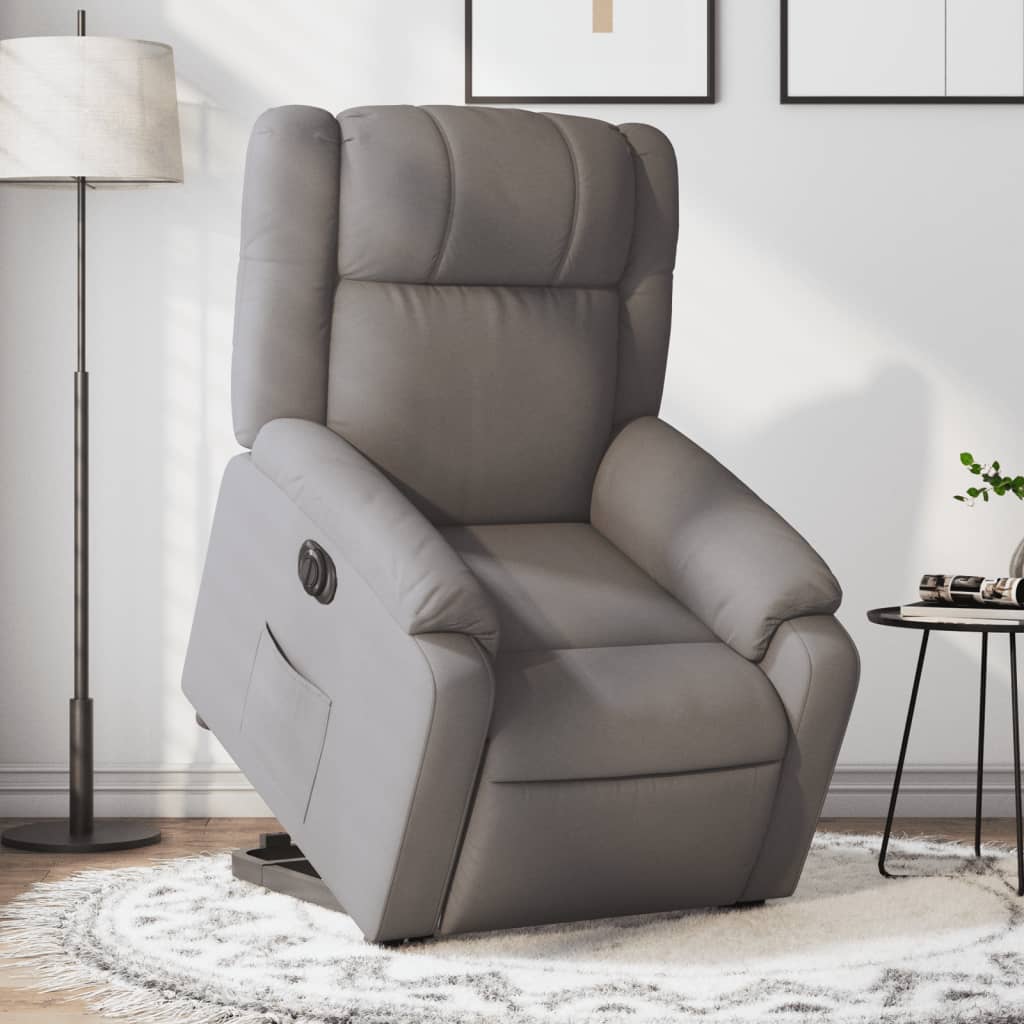 Vetonek Sillón eléctrico reclinable elevable de tela gris taupe