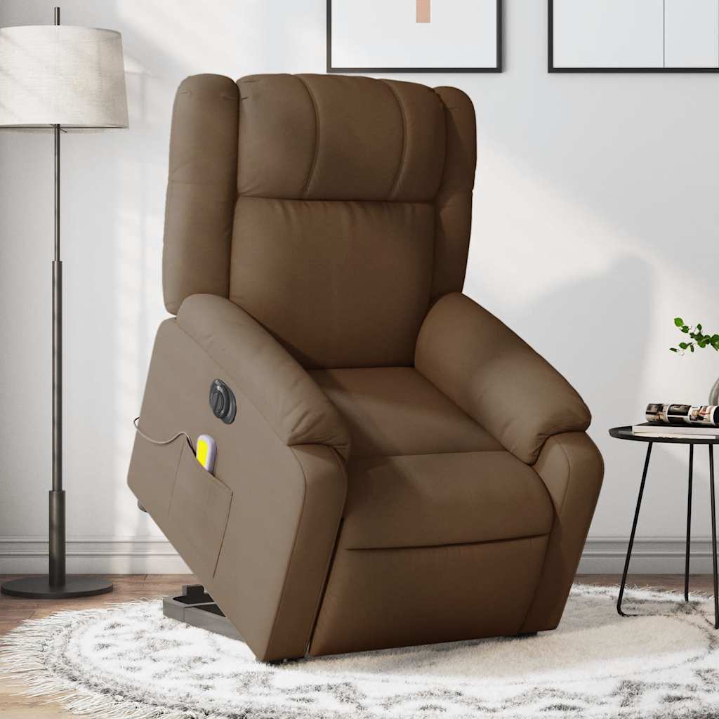 Vetonek Sillón de masaje eléctrico reclinable elevable tela marrón